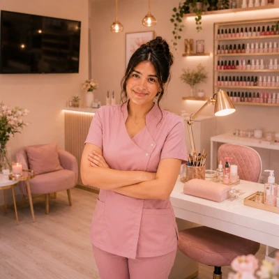 Manicurista en su propio estudio de uñas